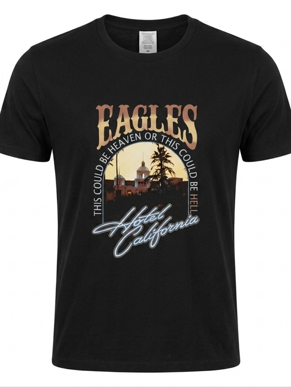 Eagles Hotel California Graphic T-Shirt Mens Medium Black Band Tee Short Sleeve
